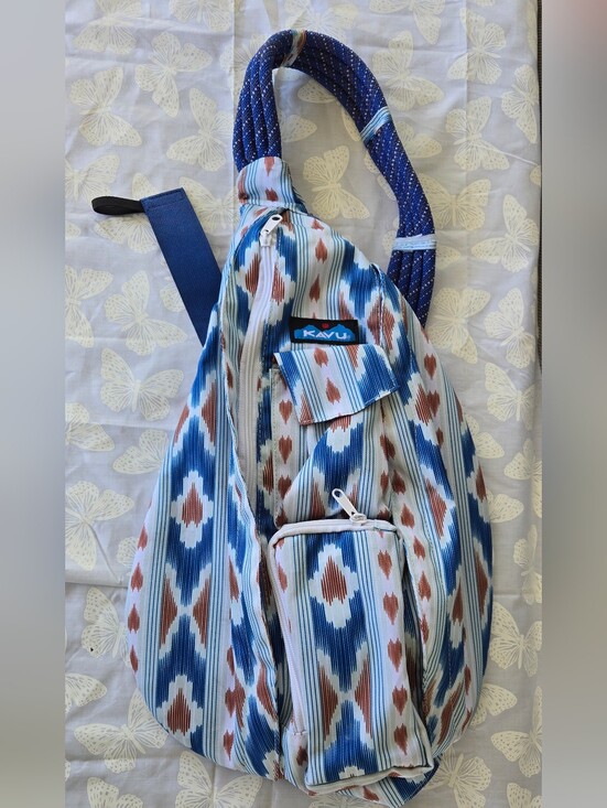 Kavu Handbags - KAVU Aztec Print Rope Sling Bag in Blue & Brown